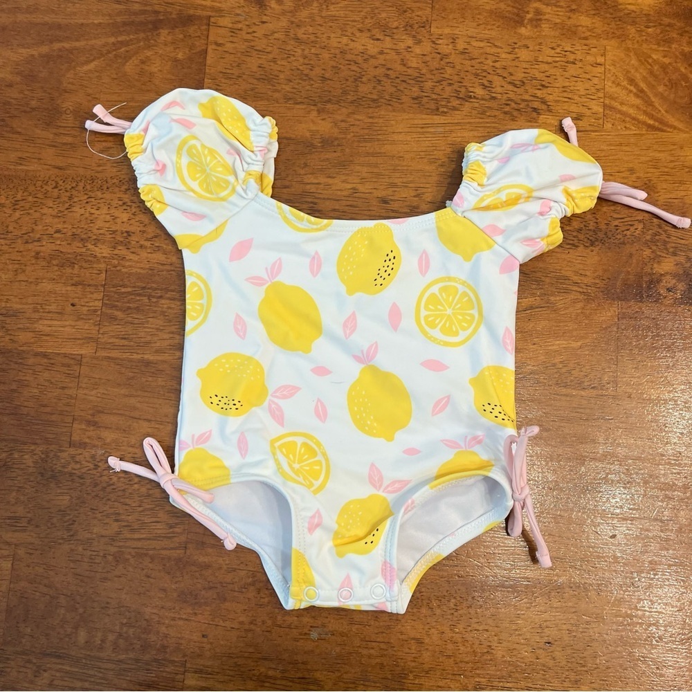 Stitchy Fish Lemon Print Baby Swimsuit puff sleeve size 3 months
